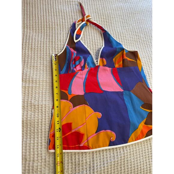 Trina Turk Multicolor Floral Mid Century Modern Boho Style Retro Halter Size 6 - Picture 5 of 11